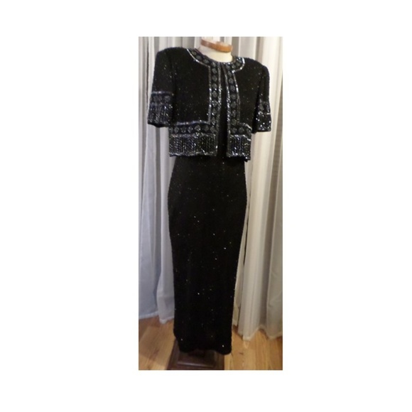 Lady Long Formal Dress Black Silk Beads Sequin PXL - Picture 5 of 8